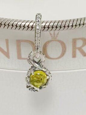 Pandora Disney Belle Infinity & Rose Flower Pendant Dangle Charm